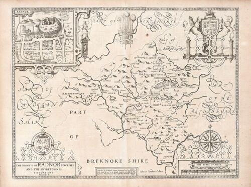 Old-Vintage-Radnorshire-Wales-decorative-map-Speed-ca-1676-paper-or-canvas
